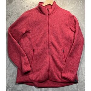 L.L. Bean Mock Neck Sz M Zip Up Knit Jacket Fleece Lined Raspberry Pink